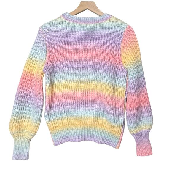 Crown & Ivy Crew Neck Sweater Rainbow Color Cable Hand Knit Wool Blend Size L - Picture 2 of 8